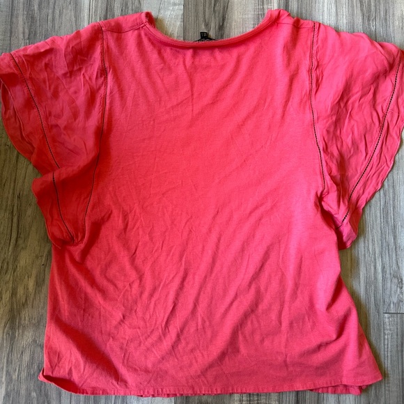 Massimo Dutti Flutter Short Sleeved Top Cotton Relaxed In Coral Size Large - Picture 4 of 8